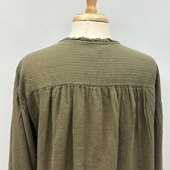 Ann Taylor LOFT Woven Striped Boxy Button Down Oversized Shirt Green Large - Picture 8 of 10